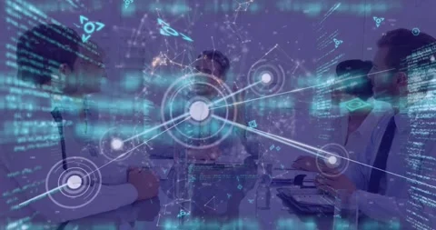 Animation of programming text, dots connecting with lines and caucasian team Stock Footage 330051730