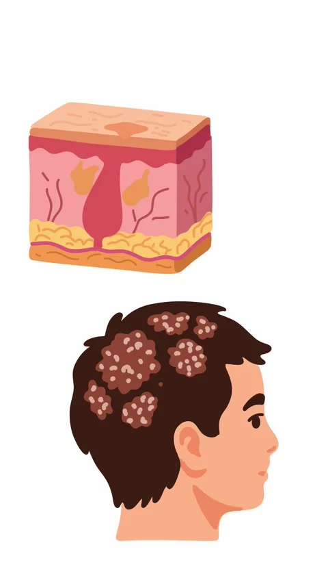 Animation progressive scalp inflammation and follicle damage in 3d skin anato Stock Footage 335701795