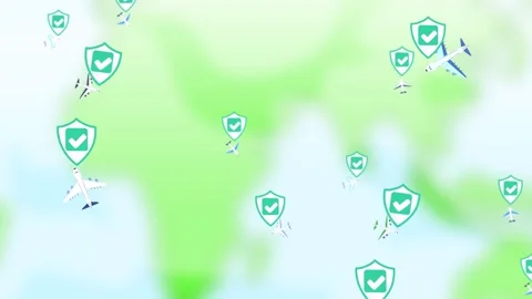 Animation protected planes fly on the world map. Safe travel concept Stock-Footage 137130716