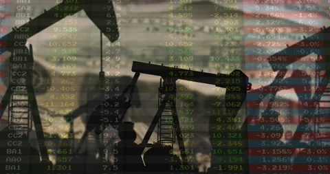 Animation of pump jacks over money and data Stock Footage 202344341