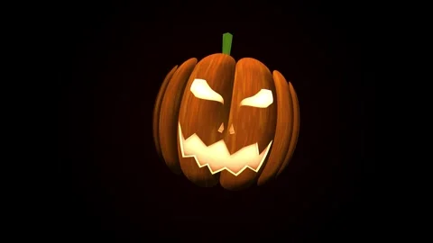 Animation of a pumpkin moving in a circle with an animated glowing face Stock Footage 308099089