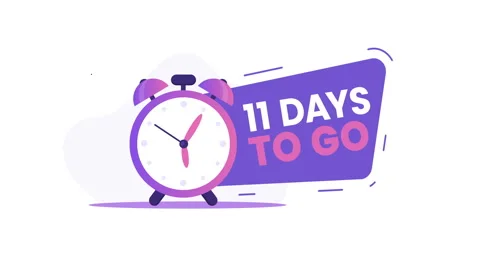 Animation of a purple alarm clock with the text '11 days to go,' creating a Stock Footage 304501268