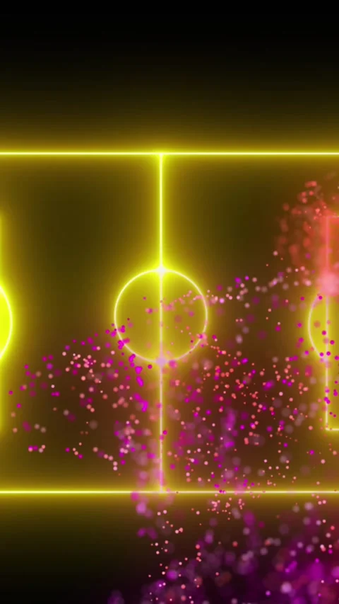 Animation of purple and red digital wave over neon yellow soccer field layout on Stock Footage 344723213