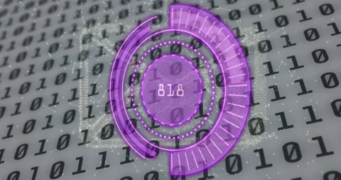 Animation of purple circle with numbers over binary code Stock Footage 202309876