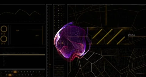 Animation of purple digital wave over interface with data processing against Stock Footage 329414444