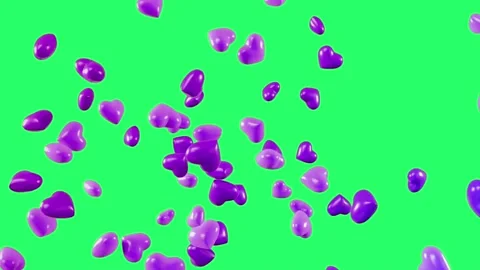 Animation purple hearts shape floating on green screen Stock Footage 228381775