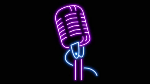 Animation purple microphone neon light shape on black background. Stock Footage 166985246
