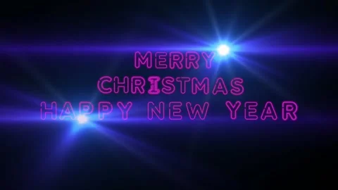 Animation purple neon light text Merry Christmas Happy New Year. Stock Footage 278665112