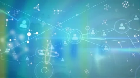Animation of purple pattern, molecules and network of connections Stock Footage 220891417
