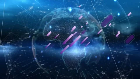 Animation of purple shapes over rotating globe Stock Footage 328455656