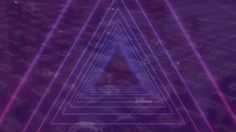 Animation of purple triangles, binary coding and data processing Stock Footage 229814243