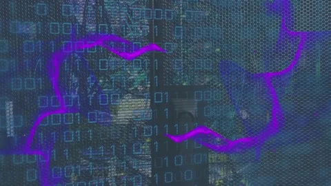 Animation of purple wave pattern over binary numbers and grid pattern Stock Footage 327270749