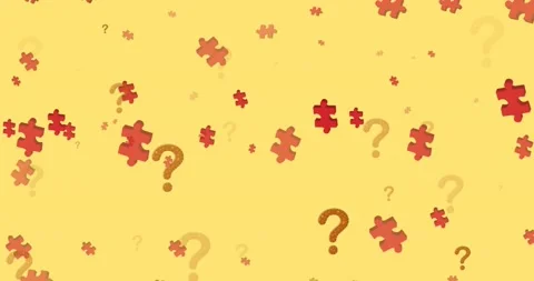 Animation of puzzles and question marks floating over yellow background Stock Footage 170944383