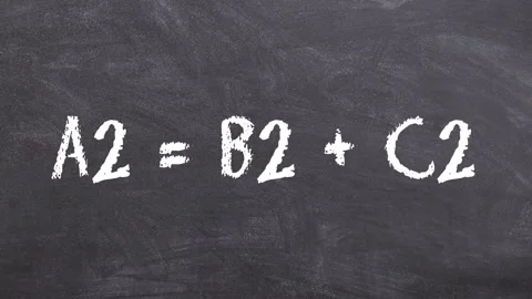 Animation of the Pythagorean Theorem. Pythagoras formula being written Видео 175252007