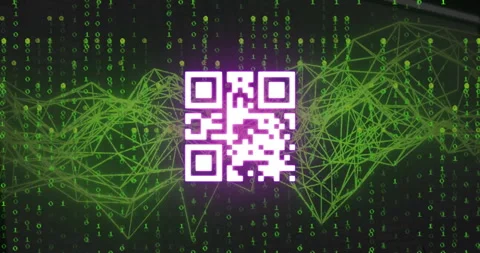 Animation of qr code and binary coding digital data processing Video stock 269210389