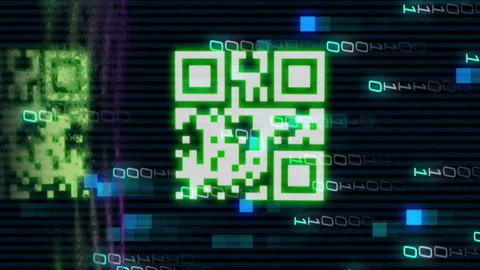 Animation of qr code and binary coding digital data processing Video stock 312620943