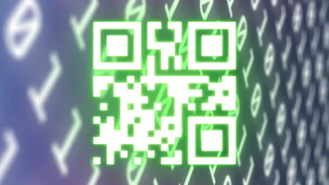 Animation of qr code and binary coding digital data processing Video stock 312979779