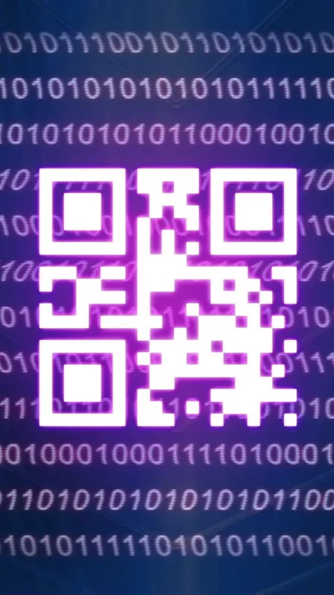 Animation of qr code and binary coding digital data processing Video stock 319055327