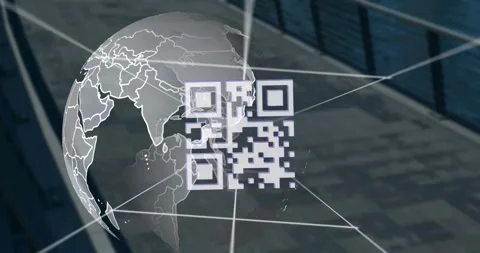 Animation of qr code and bridge over globe Stock Footage 330474272