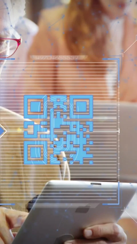 Animation of qr code and connected dots over senior caucasian businessman using Video stock 343738723
