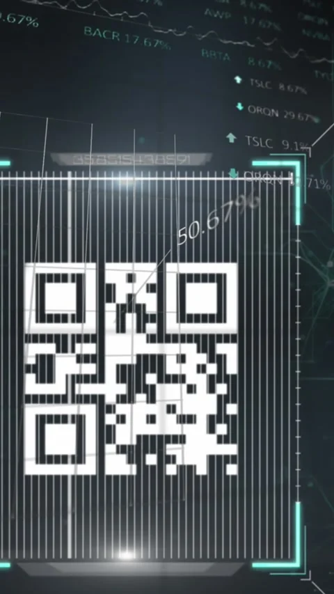 Animation of qr code and connections on black background Video stock 344402731