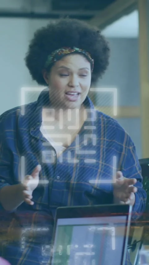 Animation of qr code and data processing over diverse business people in office Stock Footage 321666836