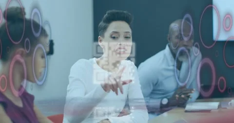 Animation of qr code and data processing over diverse business people in office Stock Footage 327641896