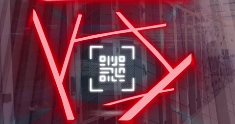 Animation of qr code and data processing over cityscape and computer servers Stock Footage 330246244