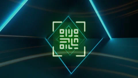 Animation of qr code and digital data processing over neon lines Stock Footage 310033264