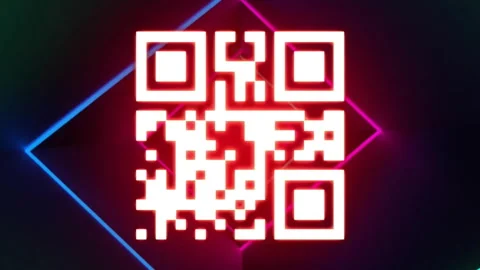 Animation of qr code and glowing neon light trails Stock Footage 313395196