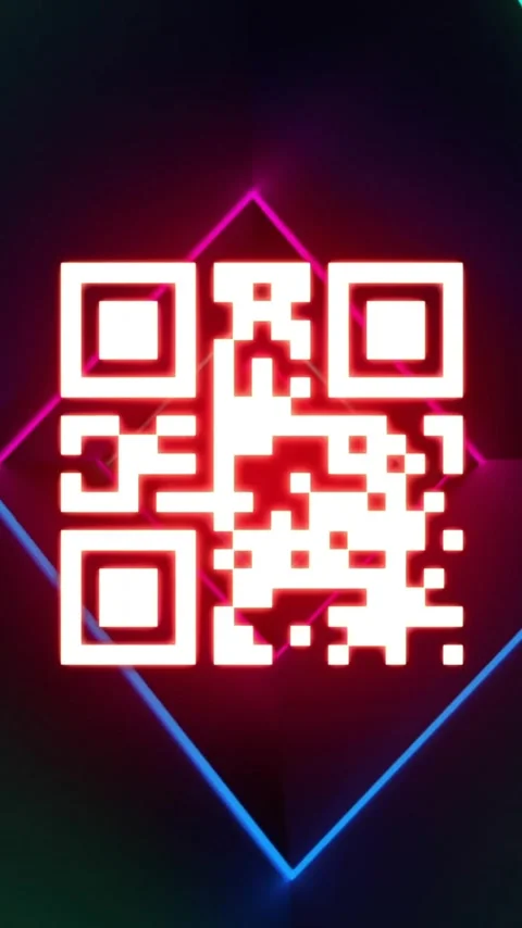 Animation of qr code and glowing neon light trails Stock Footage 320444568