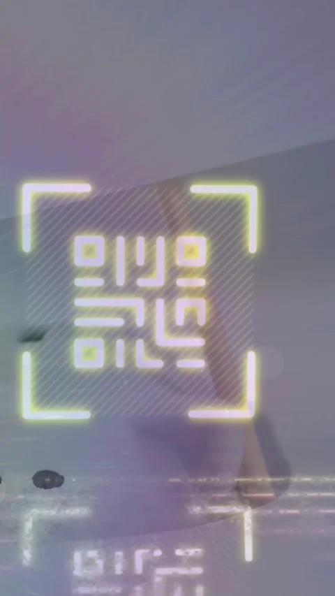 Animation of qr code and lines with lens flares against abstract background Stock Footage 321666859
