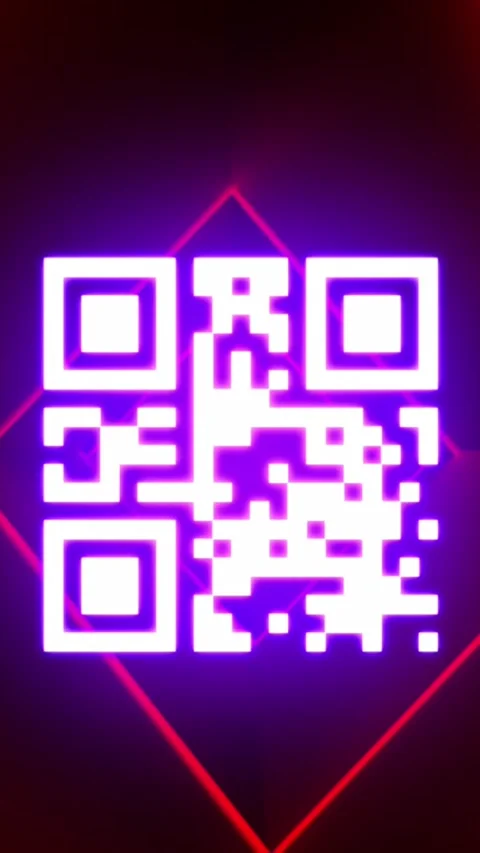 Animation of qr code and neon lines on black background Stock Footage 321323881