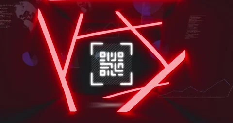 Animation of qr code and neon lines in digital space Stock Footage 326424520
