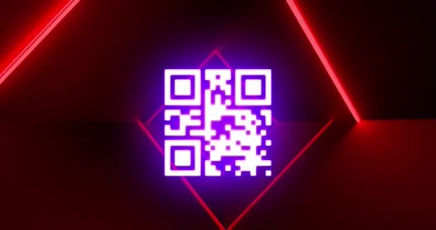 Animation of qr code and neon lines on black background Stock Footage 328712515