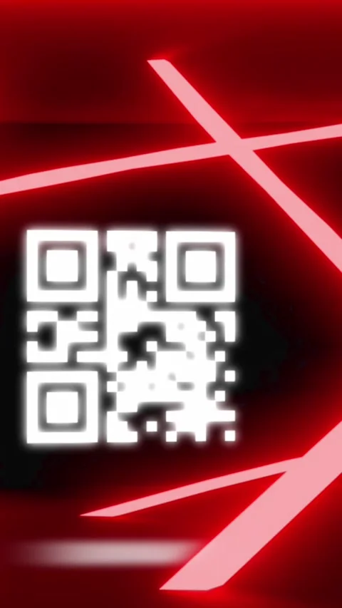 Animation of qr code and neon lines on black background Video stock 344369761