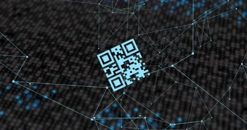 Animation of qr code and networks of connections Stock Footage 196323952