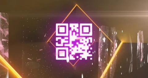 Animation of qr code and rhombus pattern and multiple infographic interface in Stock Footage 328145406