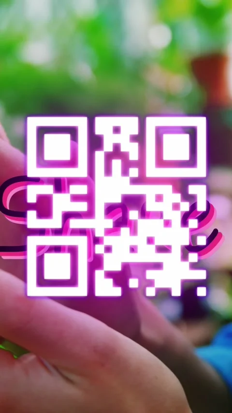 Animation of qr code and sale text over woman with smartphone Stock Footage 319974844