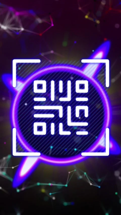 Animation of qr code, circle and constellations on black background 스톡 동영상 321991377