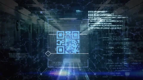 Animation of qr code with data processing over computer servers Stock Footage 327646426