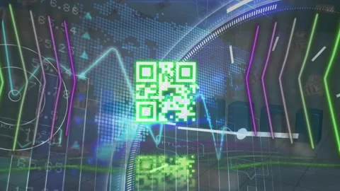 Animation of qr code with data processing and moving clock on white background Stock Footage 329364677