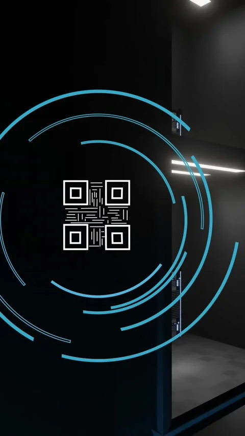 Animation of qr code data processing over computer servers Stock Footage 343609719