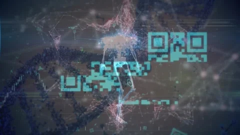 Animation of qr code with dna strand and digital brain over data processing on Stock Footage 325961521