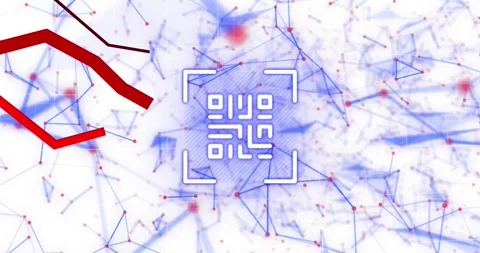 Animation of qr code, dots forming geometric shapes and multiple graphs over Stock Footage 329849972
