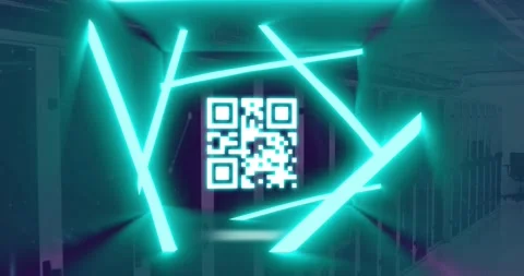 Animation of qr code flashing with neon green lights over computer servers Vídeos de archivo 162949672