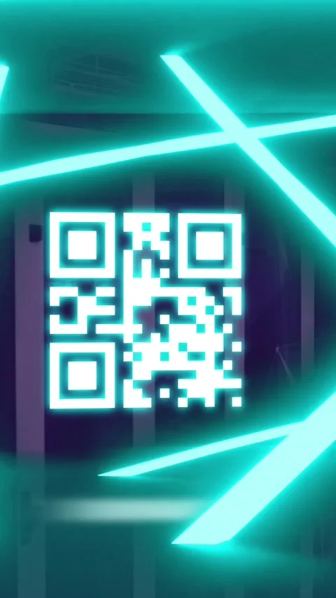 Animation of qr code flashing with neon green lights over computer servers 動画素材 343955576