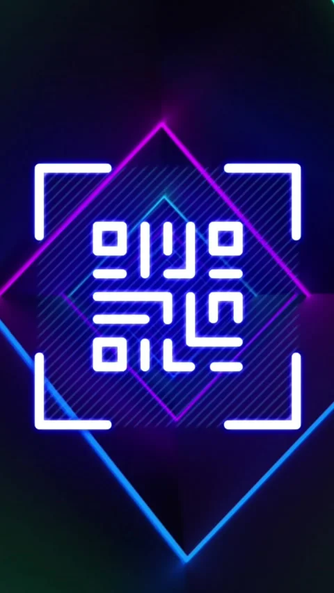 Animation of qr code flashing over neon stripes Stock Footage 343867904