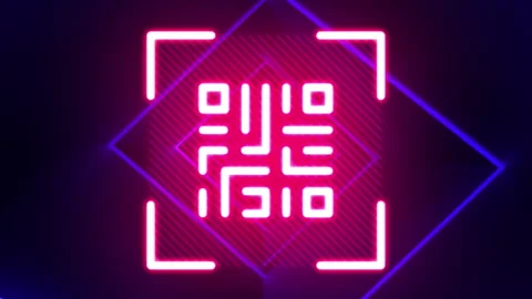 Animation of qr code glowing over blue neon background Stock Footage 313120865