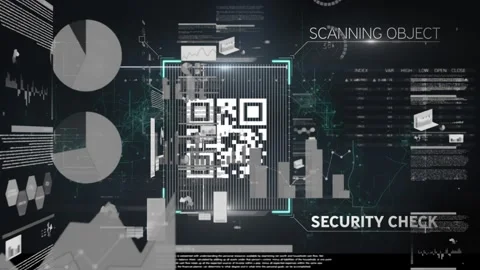 Animation of qr code with graphs and data over dots interconnecting with lines Stock Footage 326883671